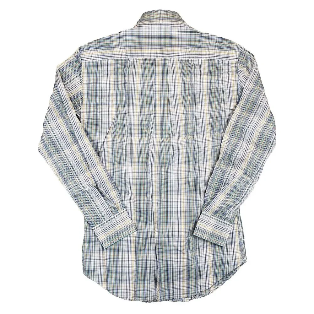 Peter Millar Men's Medium Classic Fit Plaid Cotton Shirt Blue Yellow NWT‎